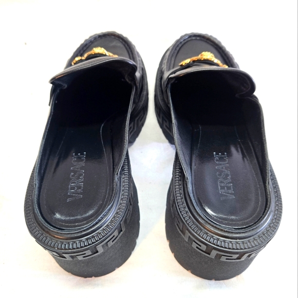 Versace Medusa Biggie Platform Mules Women's Size 40 Black Leather EUC - Picture 6 of 11